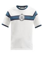 Matchesfashion.com Dolce & Gabbana - Crest-print Striped Cotton-jersey T-shirt - Mens - White Multi