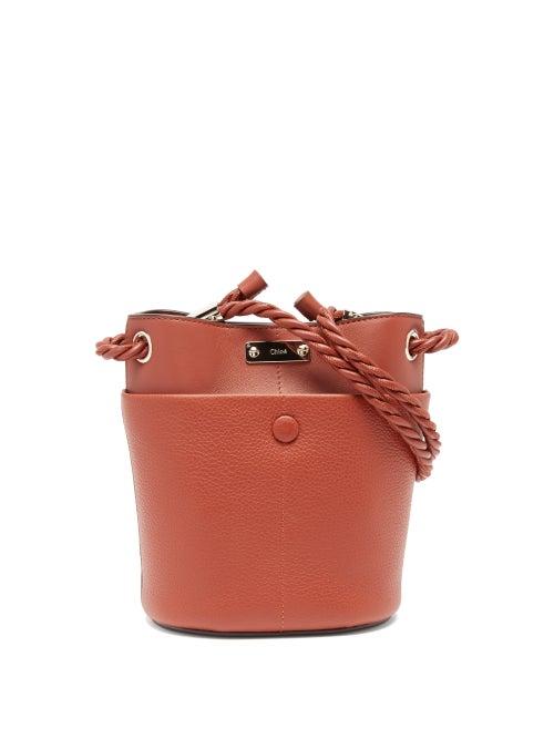 Chlo - Key Braided-handle Leather Bucket Bag - Womens - Dark Red
