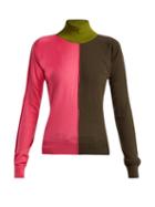 Matchesfashion.com Marni - Colour Block High Kneck Wool Blend Sweater - Womens - Pink Multi