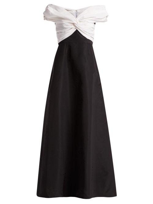 Matchesfashion.com Carolina Herrera - Off The Shoulder Gathered Silk Faille Gown - Womens - Black White