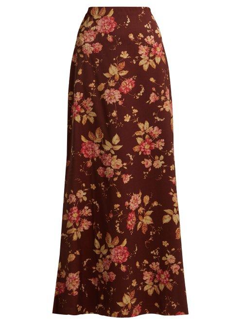 Matchesfashion.com Zimmermann - Unbridled Contour Floral Print Skirt - Womens - Burgundy Print