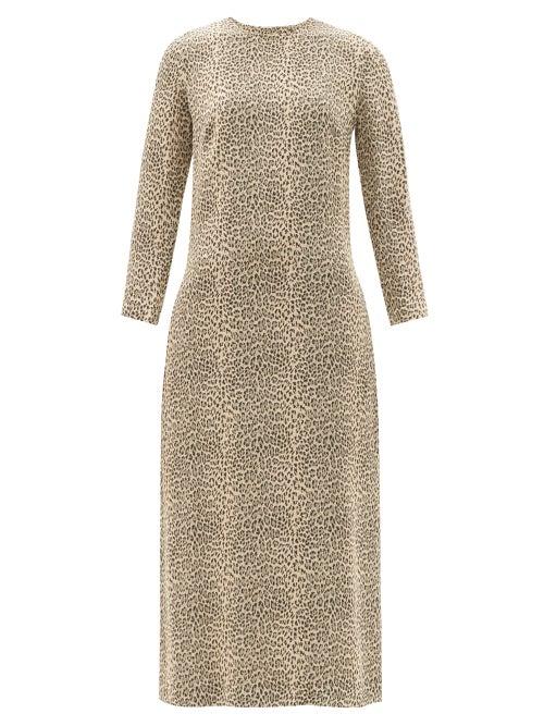Ladies Rtw Raey - Leopard-jacquard Crepe Midi Shift Dress - Womens - Brown Print