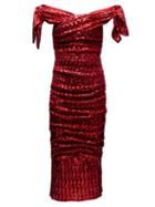 Matchesfashion.com Dolce & Gabbana - Off The Shoulder Ruched Sequinned Midi Dress - Womens - Red
