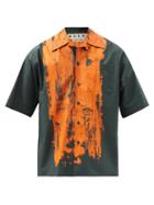 Matchesfashion.com Marni - Brush-print Cotton-poplin Cuban-collar Shirt - Mens - Green Multi
