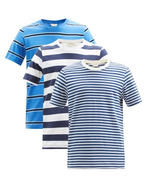 Matchesfashion.com Marni - Pack Of Three Striped Cotton-jersey T-shirts - Mens - Blue Multi
