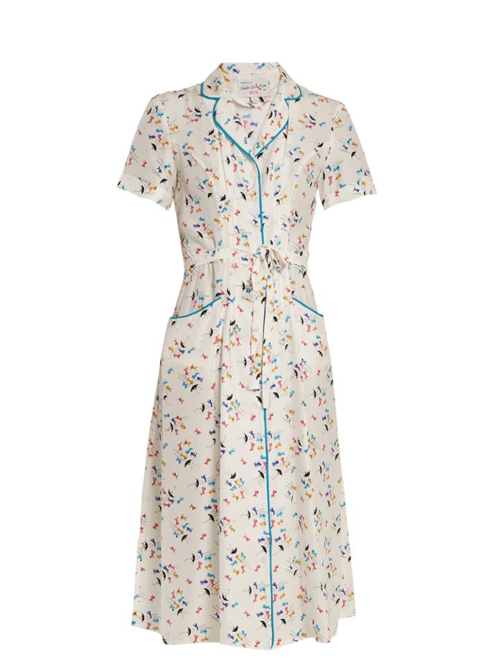 Hvn Maria Raining Cats And Dogs-print Silk Dress