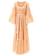Matchesfashion.com Lisa Marie Fernandez - Peasant Square-neck Linen-blend Gauze Dress - Womens - Orange