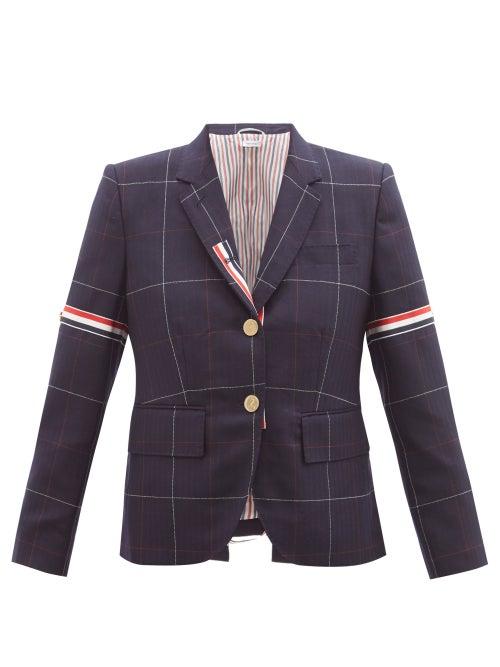 Thom Browne - Single-breasted Checked Wool-twill Jacket - Womens - Navy