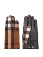 Burberry - Check Wool And Leather Gloves - Womens - Brown Multi