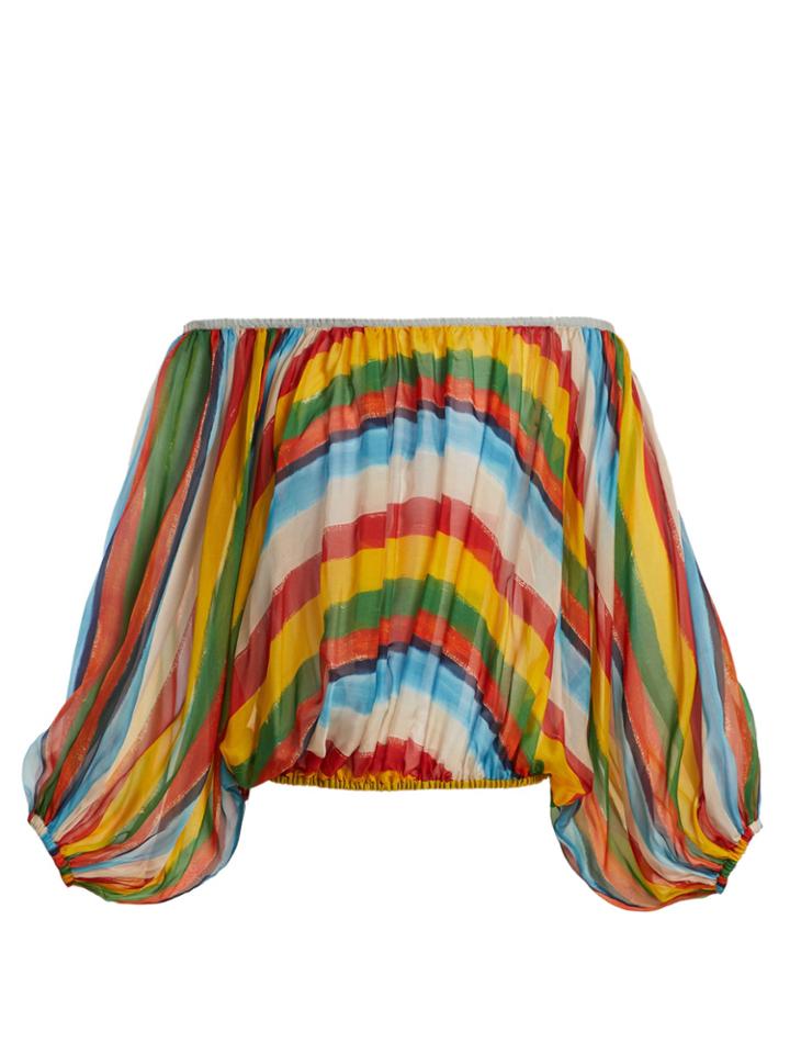 Dolce & Gabbana Striped Silk-chiffon Off-the-shoulder Blouse