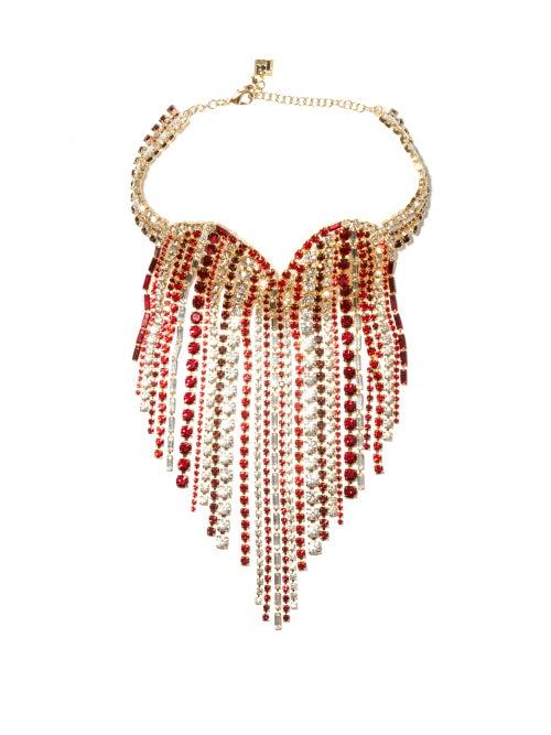 Matchesfashion.com Rosantica - Heart Crystal-embellished Fringe Necklace - Womens - Red Multi