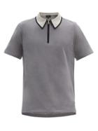 Matchesfashion.com Dunhill - Zip-collar Cotton-jersey Polo Shirt - Mens - Grey