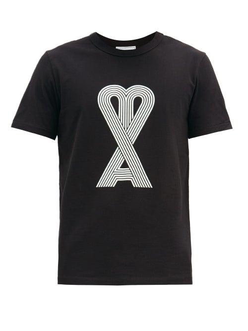Matchesfashion.com Ami - Ami De Coeur-print Cotton-jersey T-shirt - Mens - Black