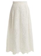 Matchesfashion.com Zimmermann - Heathers Cotton Broderie Anglaise Midi Skirt - Womens - Ivory