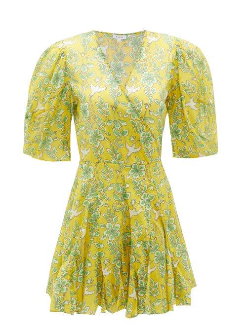 Matchesfashion.com Rhode - Rosie Puff-sleeve Floral-print Cotton Mini Dress - Womens - Yellow Print