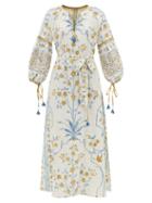 D'ascoli - Aisha Floral-print Cotton-khadi Dress - Womens - Ivory Multi