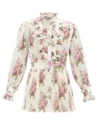 Matchesfashion.com Paco Rabanne - Rose-print Pliss Charmeuse Blouse - Womens - Pink Multi