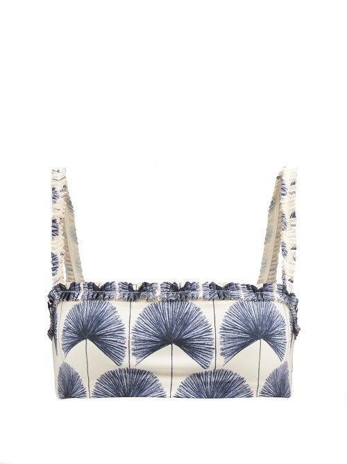 Agua By Agua Bendita - Olmo Palma Magdalena Noche Plant-print Bikini Top - Womens - Navy White