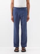 120 Lino 120% Lino - Slim-leg Pleated Linen Suit Trousers - Mens - Navy