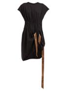 Matchesfashion.com Natasha Zinko - Ruched Waist Logo Tape T Shirt Dress - Womens - Black