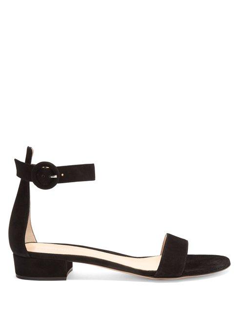 Matchesfashion.com Gianvito Rossi - Portofino 20 Block Heel Suede Sandals - Womens - Black