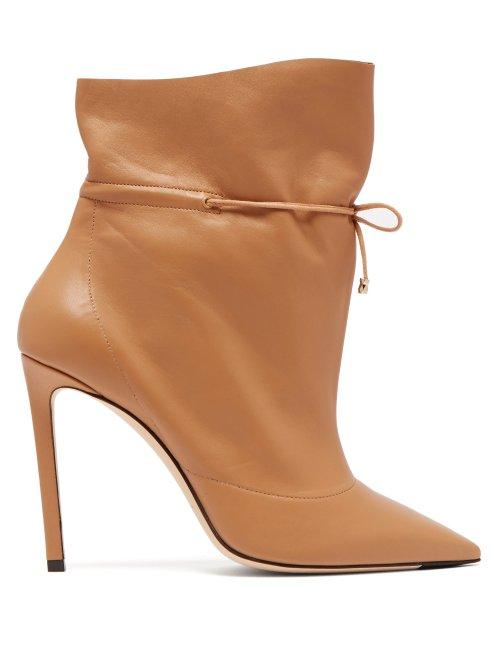 Matchesfashion.com Jimmy Choo - Stitch 100 Drawstring Leather Ankle Boots - Womens - Tan