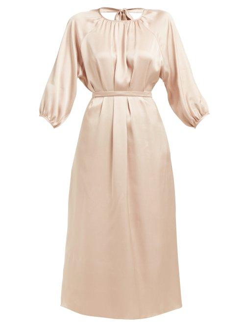 Matchesfashion.com Rochas - Olympic Open Back Silk Satin Midi Dress - Womens - Nude