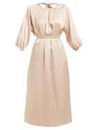 Matchesfashion.com Rochas - Olympic Open Back Silk Satin Midi Dress - Womens - Nude