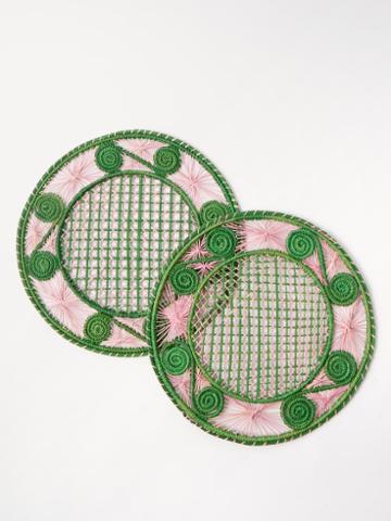 Cabana Magazine - Set Of Two Cartagena Wicker Placemats - Womens - Green Pink
