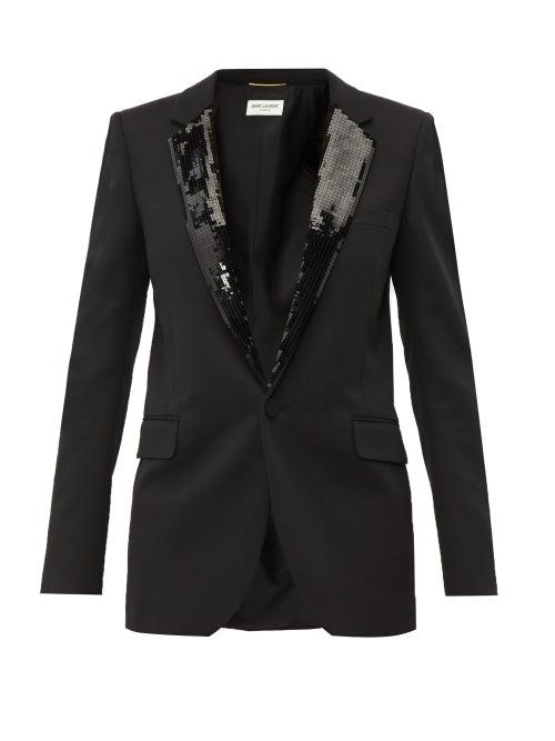 Matchesfashion.com Saint Laurent - Sequin Embellished Wool Blazer - Womens - Black