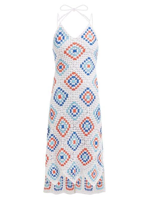 Matchesfashion.com My Beachy Side - Sexy Granny Crochet Knit Cotton Midi Dress - Womens - Blue White
