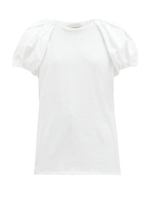 Matchesfashion.com Alexander Mcqueen - Poplin Puff-sleeved Cotton-jersey T-shirt - Womens - White