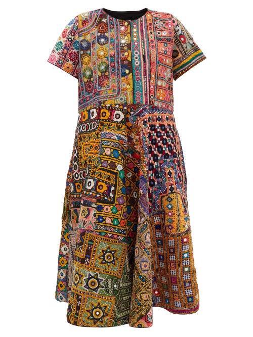 Matchesfashion.com Ashish - Banjara Mirrorwork Vintage-cotton Midi Dress - Womens - Multi