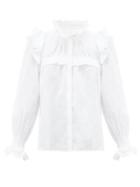 Matchesfashion.com Isabel Marant Toile - Atedy Ruffled Trim Linen Blouse - Womens - White