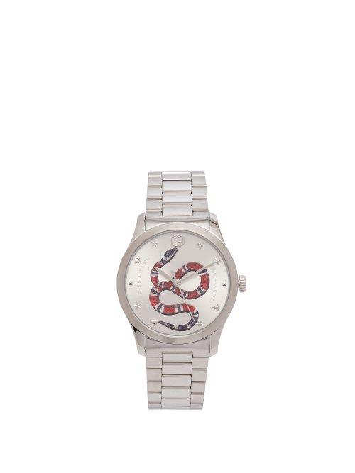 Matchesfashion.com Gucci - Timeless Stainless Steel Snake Face Watch - Womens - Silver