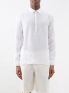120 Lino 120% Lino - Half-button Linen Shirt - Mens - White