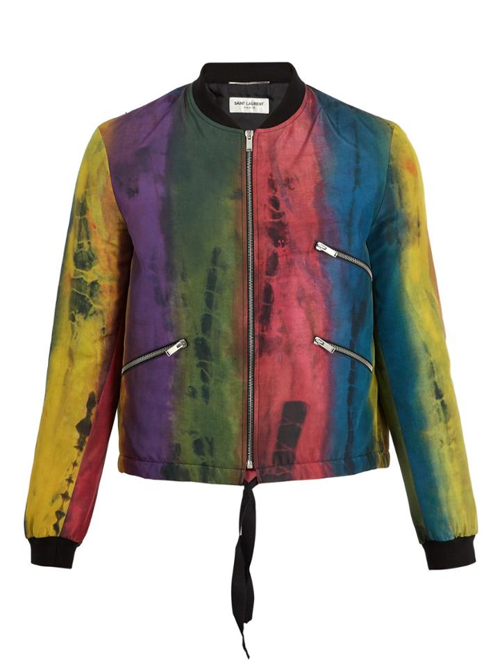 Saint Laurent Tie-dyed Rainbow-print Silk Bomber Jacket