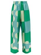 Louisa Parris - The Lisbon Colour-block Silk Wide-leg Trousers - Womens - Green Print