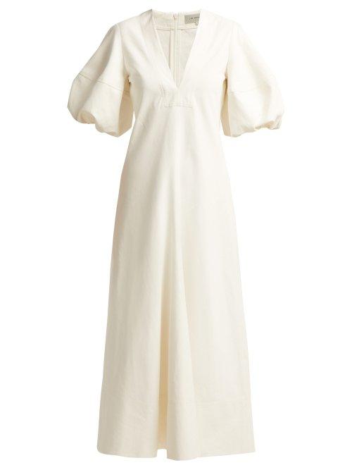 Matchesfashion.com Lee Mathews - Georgia Puff Sleeve Linen Blend Dress - Womens - White