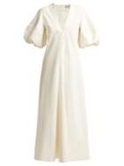 Matchesfashion.com Lee Mathews - Georgia Puff Sleeve Linen Blend Dress - Womens - White