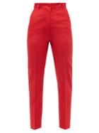 Dolce & Gabbana - High-rise Silk-blend Slim-leg Trousers - Womens - Red