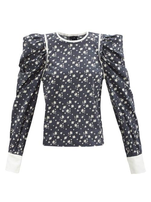 Matchesfashion.com Isabel Marant - Celwood Puff-shoulder Floral-print Cotton Top - Womens - Black Print