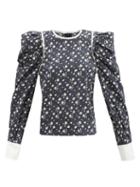Matchesfashion.com Isabel Marant - Celwood Puff-shoulder Floral-print Cotton Top - Womens - Black Print