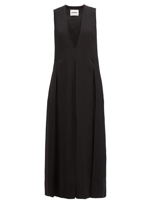 Matchesfashion.com Jil Sander - Envers V-neck Matte Satin Dress - Womens - Black
