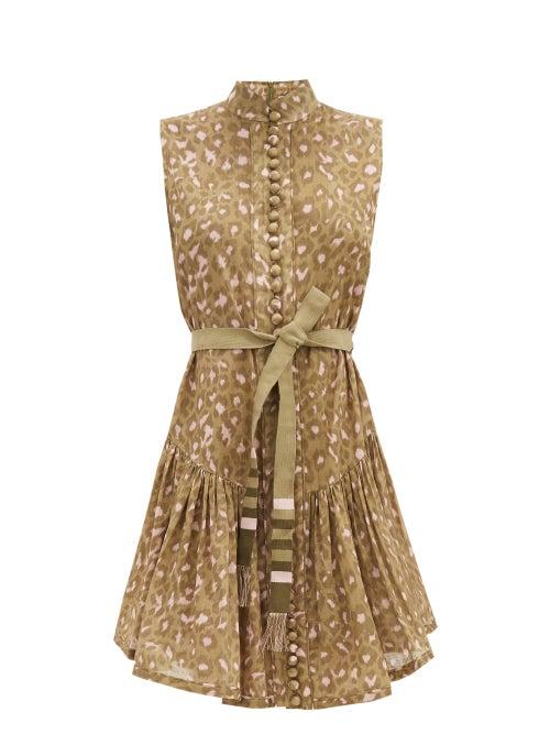 Matchesfashion.com Zimmermann - Carnaby Leopard-print Cotton Dress - Womens - Green Print