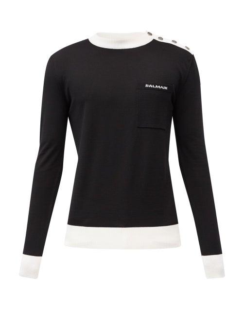 Matchesfashion.com Balmain - Logo-jacquard Virgin-wool Sweater - Mens - Black