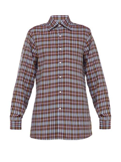 Matchesfashion.com Dunhill - Checked Long Sleeved Shirt - Mens - Blue Multi