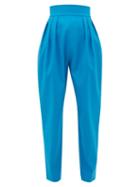 Matchesfashion.com The Attico - High-rise Pleated Cotton-blend Trousers - Womens - Blue