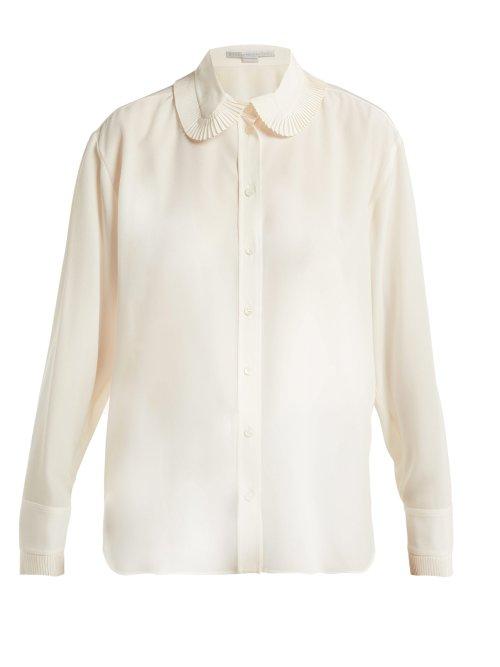 Matchesfashion.com Stella Mccartney - Pleat Collar Silk Crepe De Chine Blouse - Womens - Ivory