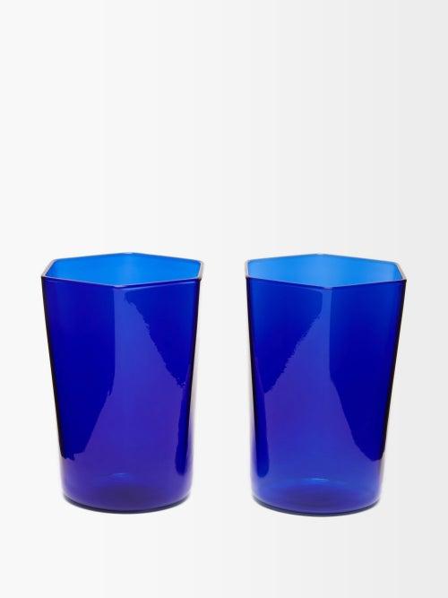 R+d.lab - Set Of Two Nini Hexagon Glass Tumblers - Dark Blue